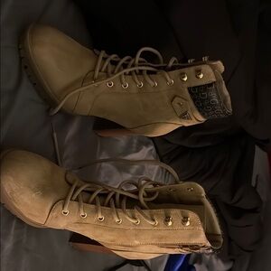 Guess Tan Combat Moto Boots with Rugged Design